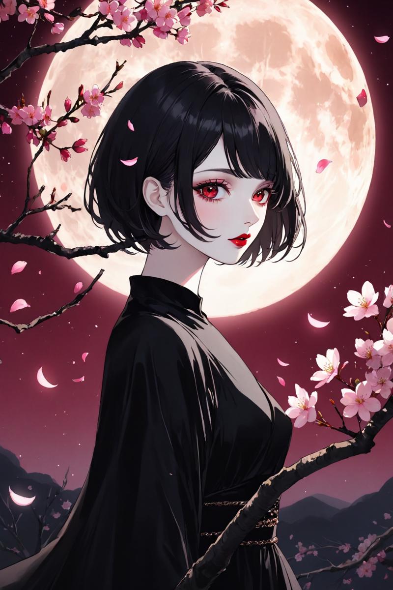 04229-2927434937-a woman with a black dress and a cherry blossom tree in front of a full moon with pink flowers,_moon,full_moon,1girl,solo,branch.png